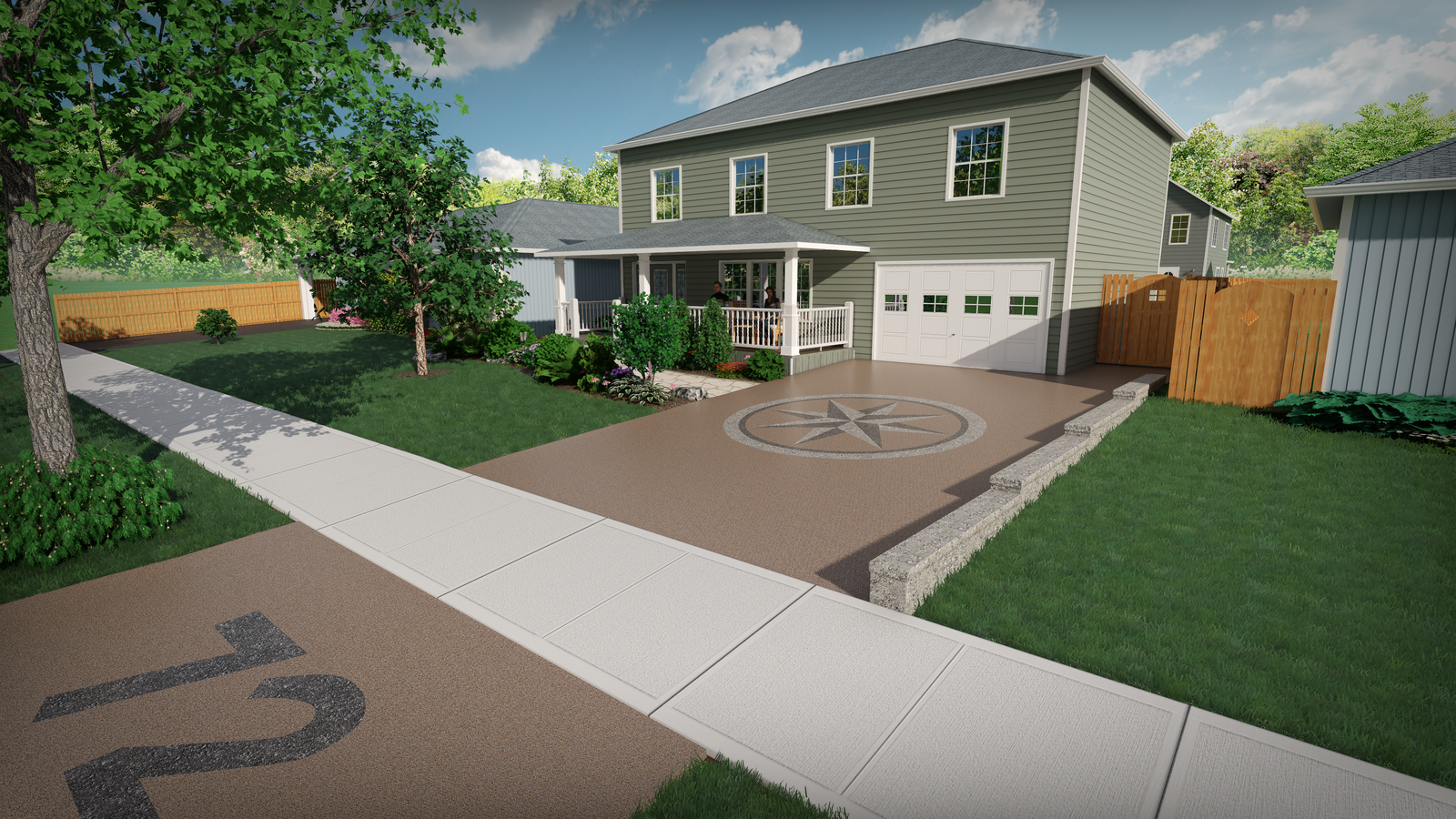 3D render of a permeable driveway widening and parking pad design